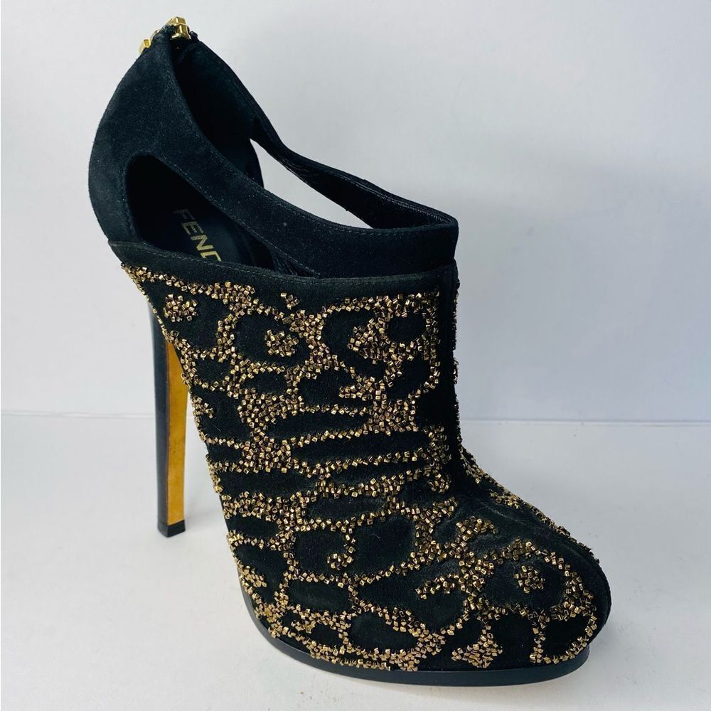 🛍️ Fendi Authentic Black and Gold Beaded Booties